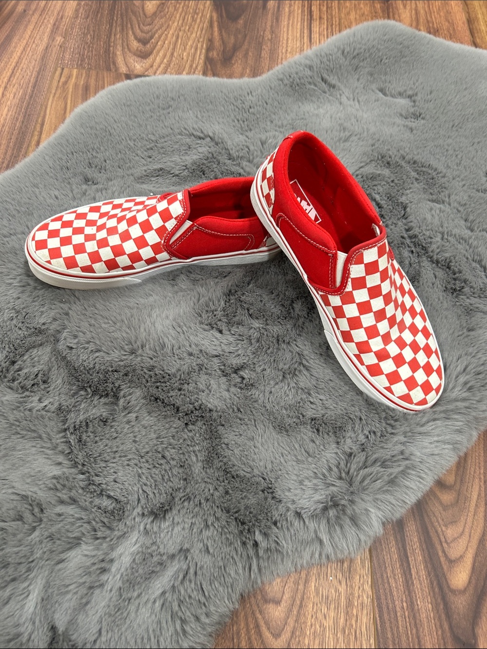 Vans Red and White Checkerboard Slip-On Shoes size  8.5 men or 10 women